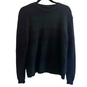 Jenni Kayne Angora Wool Blend Striped Crew Neck Sweater Dark Navy Green Size S